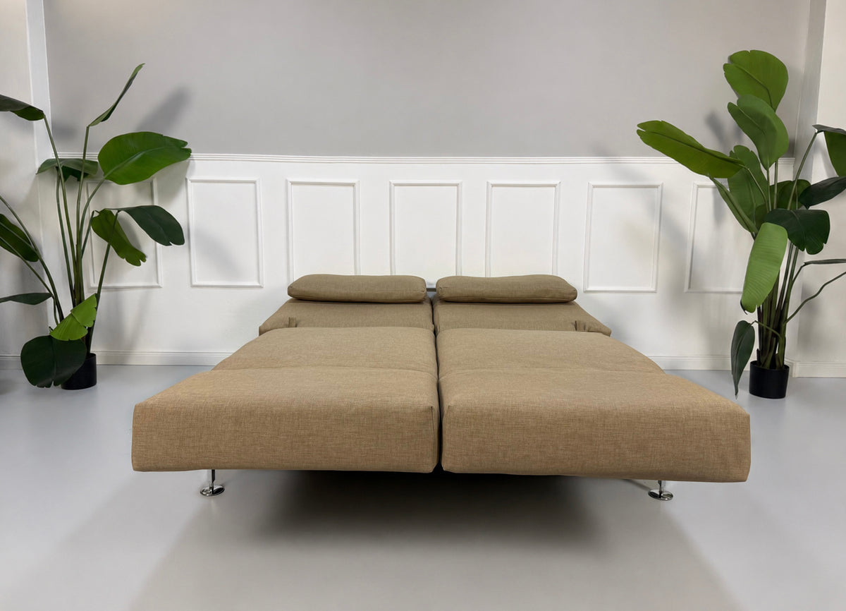 Brühl Moule Zweisitzer Sofa Beige Sand Schlafsofa Designer Couch Chrom – Ansicht 2