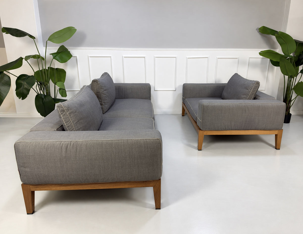 Flexform Lifewood Zweisitzer Sofa mit Love Chair Stoff Grau – Ansicht 2