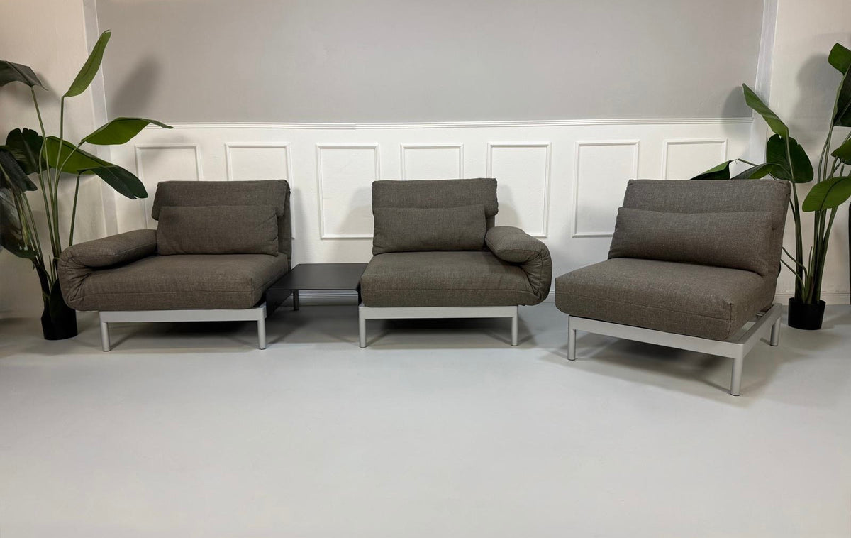 Rolf Benz Plura 380 Multifunktion Zweisitzer Sofa Stoff Grau + Sessel – Ansicht 1