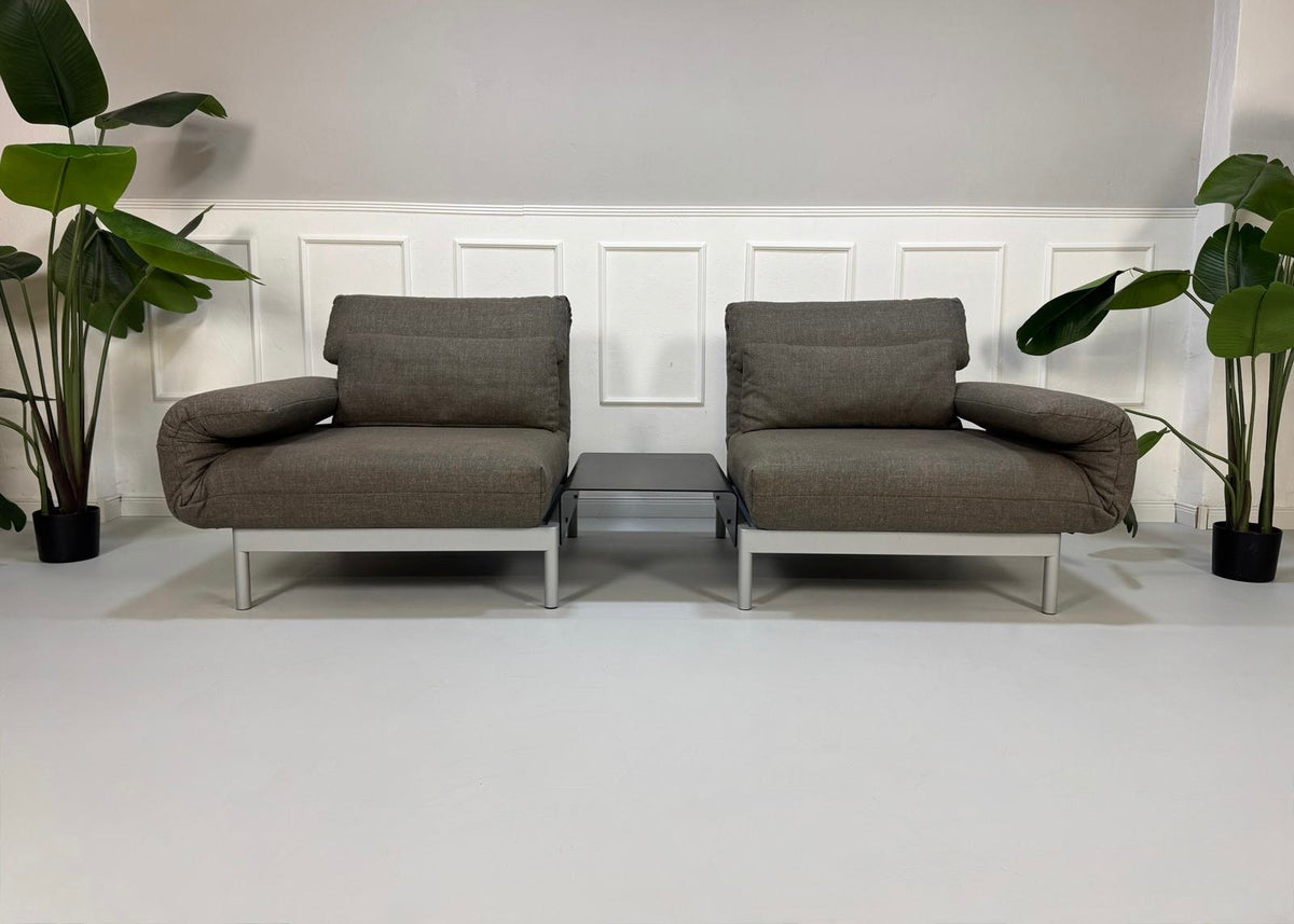 Rolf Benz Plura 380 Multifunktion Zweisitzer Sofa Stoff Grau + Sessel – Ansicht 3